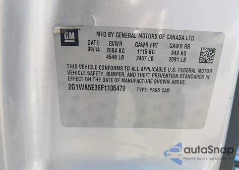 2015 Chevrolet Impala Limited Ls from USA, damaged, VIN 2G1WA5E36F1106479